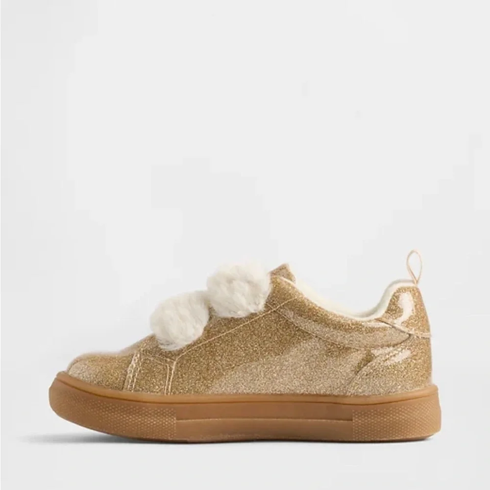 GAP Kids Glitter Sneakers with Cream Faux-Fur Straps